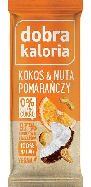 BATON OWOCOWY KOKOS NUTA POMARAŃCZY 35g VEGAN X 20SZT DOBRA KALORIA