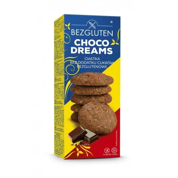 CHOCO DREAMS CIASTKA CZEKOLADOWE BEZGLUTENOWE BEZ CUKRU 110G BEZGLUTEN NOWOŚĆ!